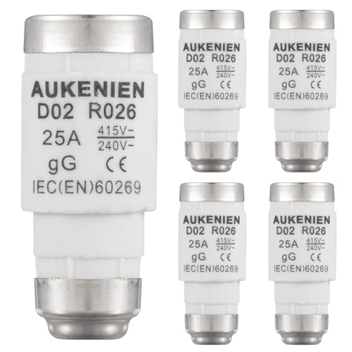 AUKENIEN Neozed Sicherung 25A D02 E18 400VAC Spirale Keramik Sicherungen 25 Ampere Schmelzsicherung NEOZED Sicherungseinsatz (5Stück) von AUKENIEN