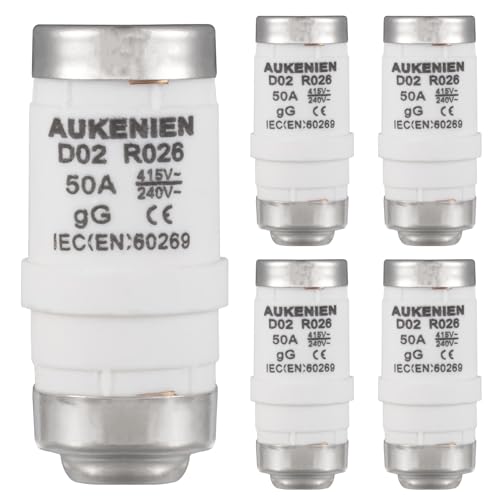 AUKENIEN Neozed Sicherung 50A D02 E18 400VAC Spirale Keramik Sicherungen 50 Ampere Schmelzsicherung NEOZED Sicherungseinsatz (5Stück) von AUKENIEN