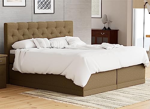 AUKONA Boxspringbett Helena 100x200, Braun H3, 7 Zonen Taschenfederkern-Matratze, H2 H3 H4, Komfortschaum-Topper, Lieferung und Aufbau kostenlos von AUKONA