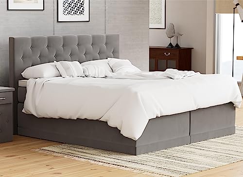 AUKONA Boxspringbett Helena 160x200, Hellgrau H2, 7 Zonen Taschenfederkern-Matratze, H2 H3 H4, Komfortschaum-Topper, Lieferung und Aufbau kostenlos von AUKONA