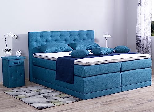 AUKONA Boxspringbett Helena 180x200, Blau H3, 7 Zonen Taschenfederkern-Matratze, H2 H3 H4, Komfortschaum-Topper, Lieferung und Aufbau kostenlos von AUKONA