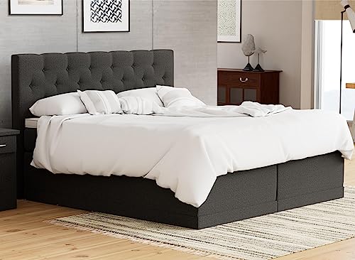 AUKONA Boxspringbett Helena 180x200, Dunkelgrau H2, 7 Zonen Taschenfederkern-Matratze, H2 H3 H4, Komfortschaum-Topper, Lieferung und Aufbau kostenlos von AUKONA