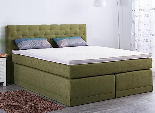 AUKONA Boxspringbett Helena 180x200, Grün H3, 7 Zonen Taschenfederkern-Matratze, H2 H3 H4, Komfortschaum-Topper, Lieferung und Aufbau kostenlos von AUKONA