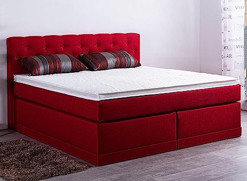 AUKONA Boxspringbett Helena 200x200, Rot H4, 7 Zonen Taschenfederkern-Matratze, H2 H3 H4, Komfortschaum-Topper, Lieferung und Aufbau kostenlos von AUKONA