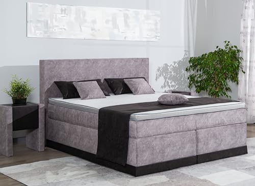 AUKONA Boxspringbett Maximus 140x200, Grau H4, 7 Zonen Taschenfederkern-Matratze, H2 H3 H4, Komfortschaum-Topper, Lieferung und Aufbau kostenlos von AUKONA