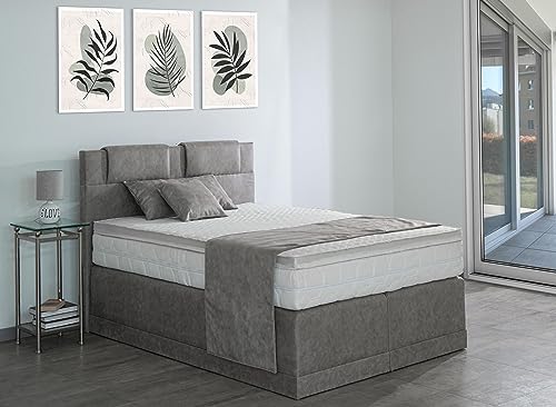 AUKONA Boxspringbett Piano 120x200, Silbergrau H2, 7 Zonen Taschenfederkern-Matratze, H2 H3 H4, Komfortschaum-Topper, Lieferung und Aufbau kostenlos von AUKONA