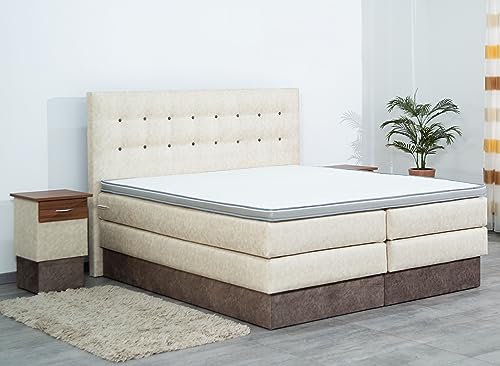 AUKONA Boxspringbett Sophie mit Bettkasten 140x200, Beige H3, 7 Zonen Taschenfederkern-Matratze, H2 H3 H4, Komfortschaum-Topper, Lieferung und Aufbau kostenlos von AUKONA