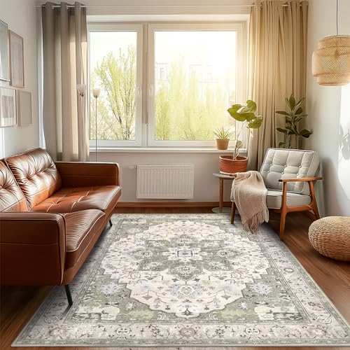 Großer Teppich für Wohnzimmer, 12,7 x 17,8 cm, Vintage-Teppich, maschinenwaschbar, traditionell, neutraler Bodenteppich, weicher Niederflor, großer orientalischer Teppich, schmutzabweisend, moderner von AUKOW
