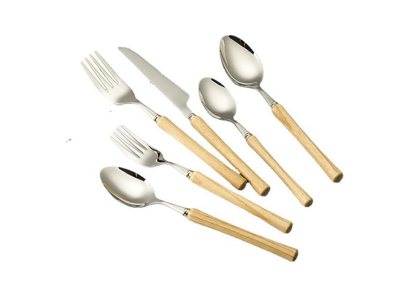 AUKUU Besteck-Set Geschirr Geschirr Set einfaches wei?es Wachs schmale Taille, Holzgriff Messer Gabel und L?ffel aus Edelstahl Geschirr Set von AUKUU