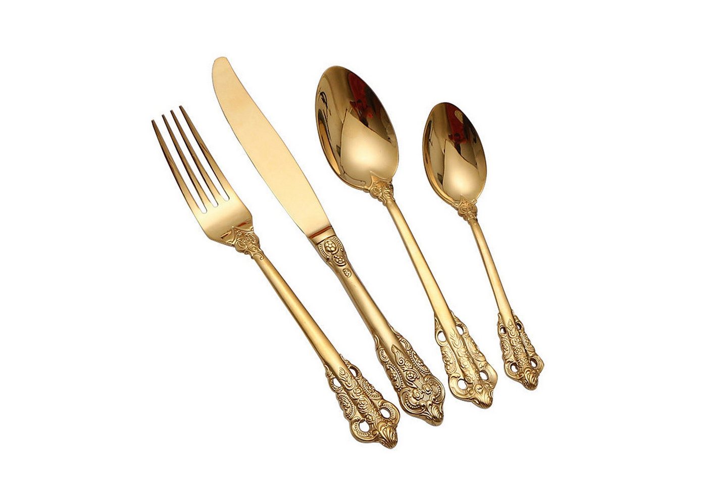 AUKUU Besteck-Set Geschirrset Geschirrset Edelstahl Utensilienset Gold Haupt, vierteilig Steakmesser und Gabel Spiegel Suppenl?ffel Teesuppe von AUKUU