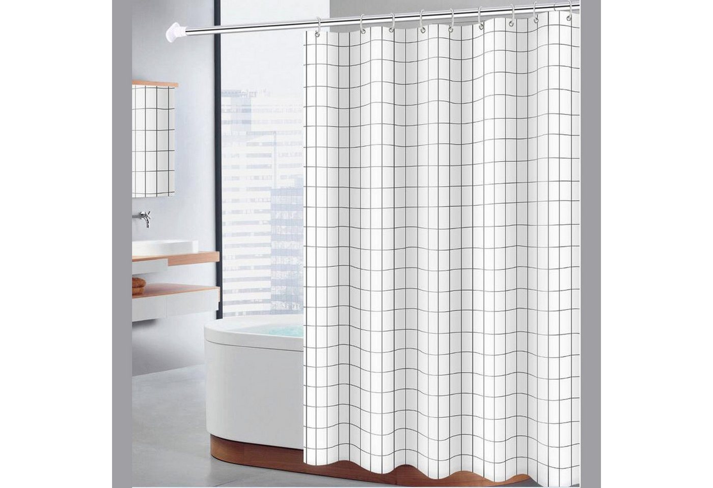 AUKUU Duschvorhang Einfacher Einfacher Badezimmervorhang Polyester wasserdicht weiß, kariert Duschvorhang großer quadratischer Trennvorhang von AUKUU