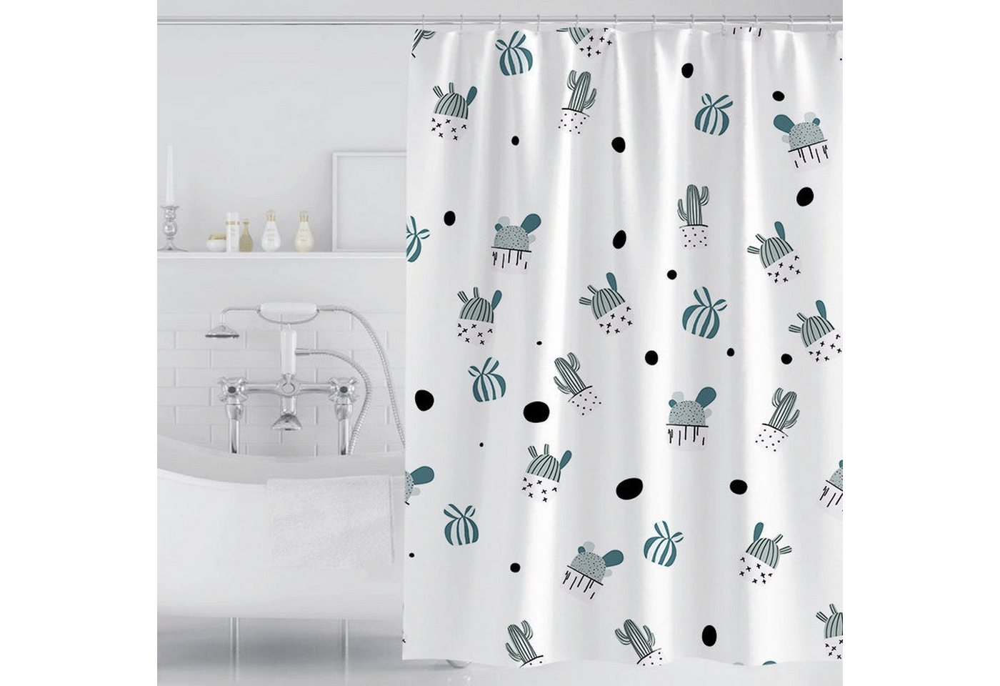 AUKUU Duschvorhang Wasserdichter Wasserdichter Duschvorhang mit frischem Kaktus, bedruckt schimmelresistenter Duschvorhang für Badezimmer von AUKUU