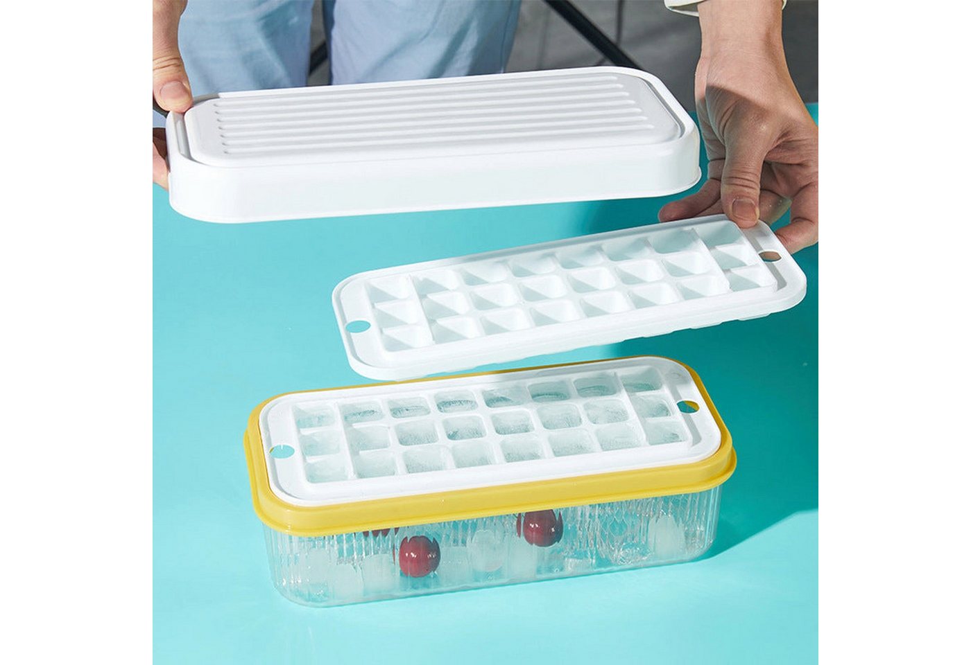 AUKUU Eiswürfelform Eisbox Eisbox Eiswürfelform mit Deckel Kühlschrank große, Kapazität Presse Home Eisaufbewahrungsbox Einfrieren von AUKUU