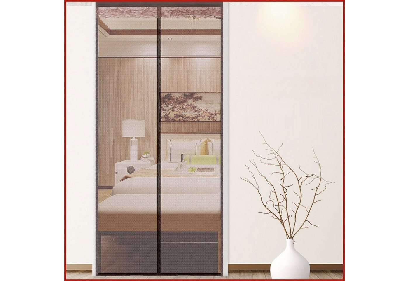 AUKUU Insektenschutz-Vorhang Voller Voller Klettverschluss gestreifter Türvorhang für, Zuhause einfacher selbstklebender Türvorhang ohne Stanzen von AUKUU