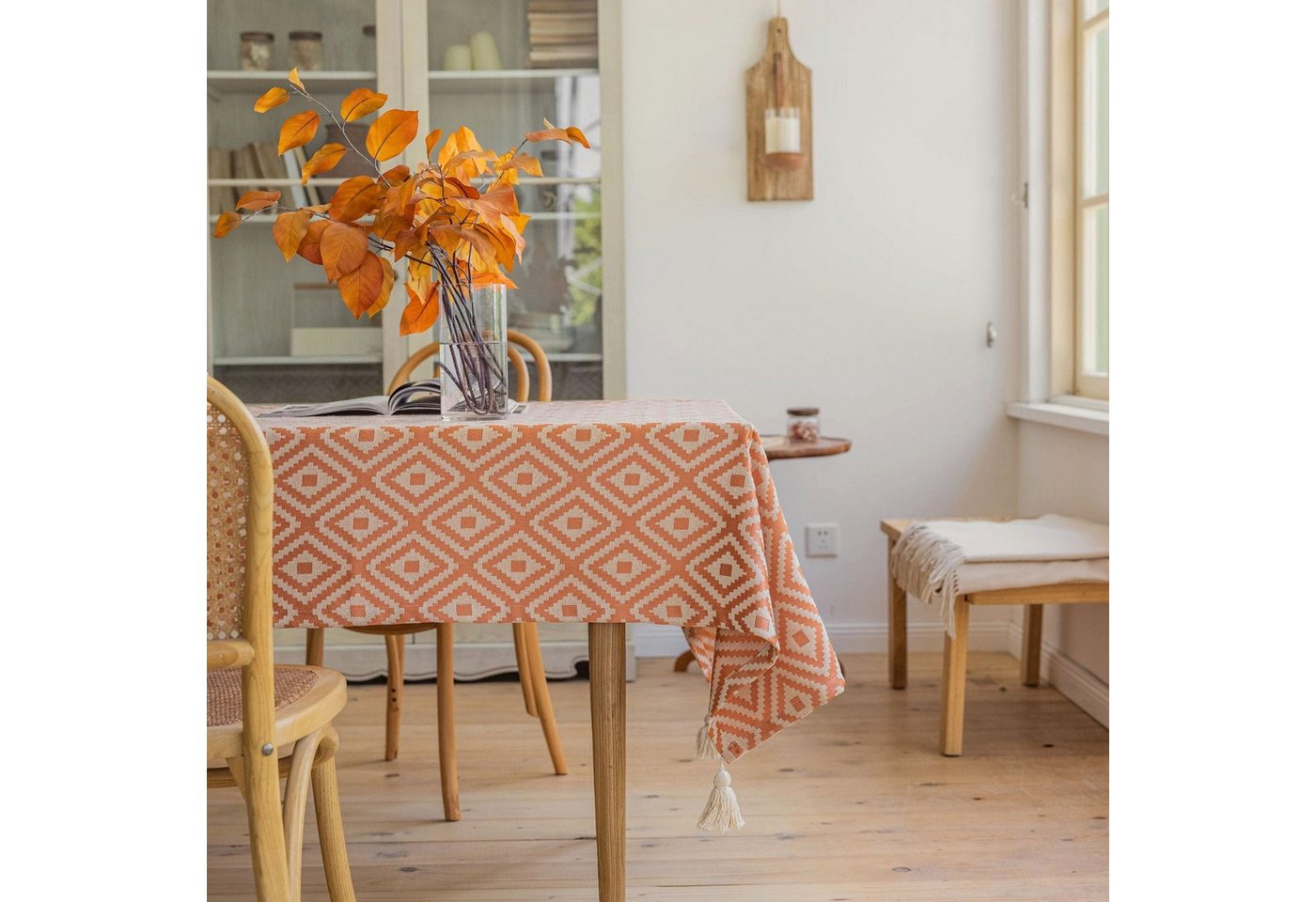 AUKUU Tischdecke Jacquard Jacquard Diamant Tischdecke orangefarbene Quasten, Tischdecke Heim Esstisch Couchtisch von AUKUU