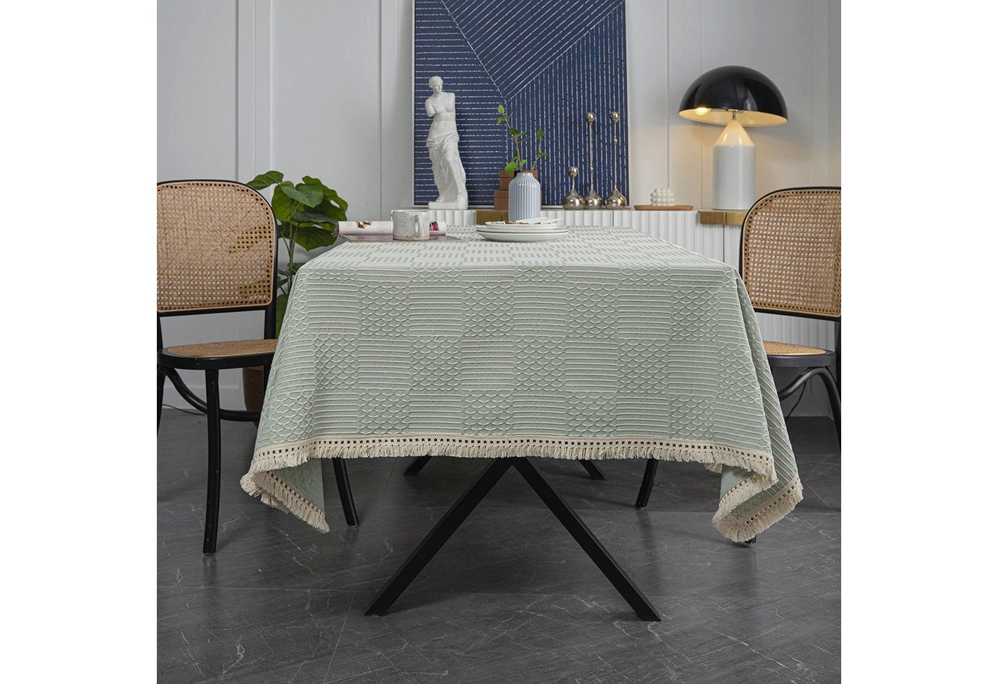 AUKUU Tischdecke Jacquard Jacquard Tischdecke einfarbig Quasten Tischdecke für, Zuhause Esstisch Couchtisch von AUKUU