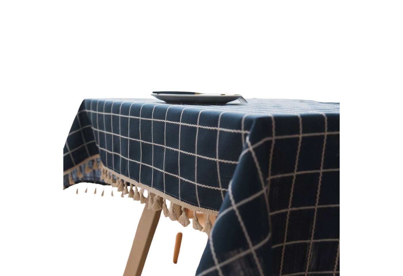 AUKUU Tischdecke Plaid Plaid Stickerei einfache Tischdecke einfarbig Baumwolle, und Leinen kleine frische Stoffquaste rechteckiger Couchtisch von AUKUU