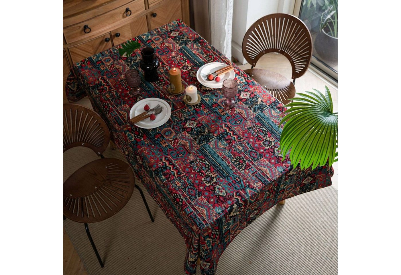 AUKUU Tischdecke Tischdecke Tischdecke bunte Jacquard Tischdecke wendbares, Muster dicke Tischdecke geometrisch Boho von AUKUU