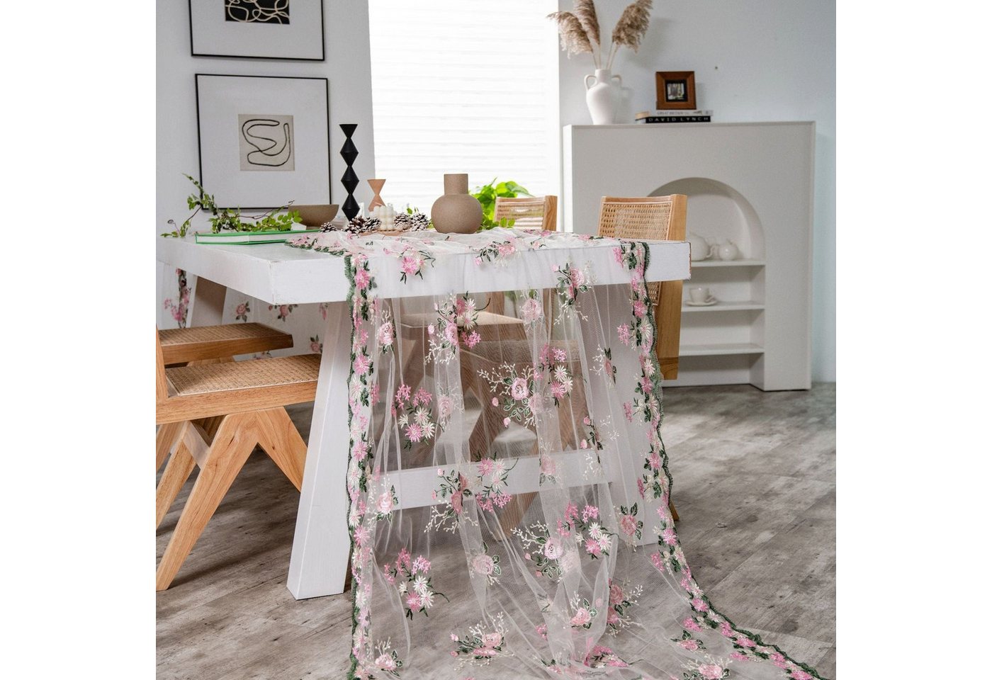 AUKUU Tischdecke Tischdecke Tischdecke rosa Blume bestickter Kuchenhintergrund, bestickte Requisiten Tischdecke von AUKUU