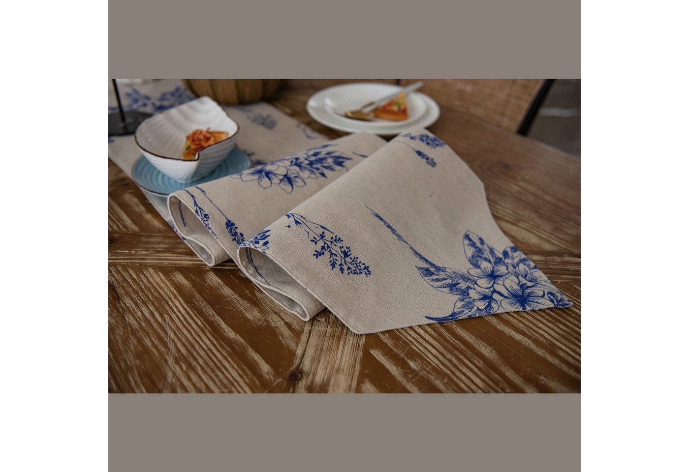 AUKUU Tischläufer Tischflagge Tischflagge blaue Skizze Blume japanischer Druck, langer TV Schrank Couchtisch TV Schrank Bettflagge Eingang von AUKUU