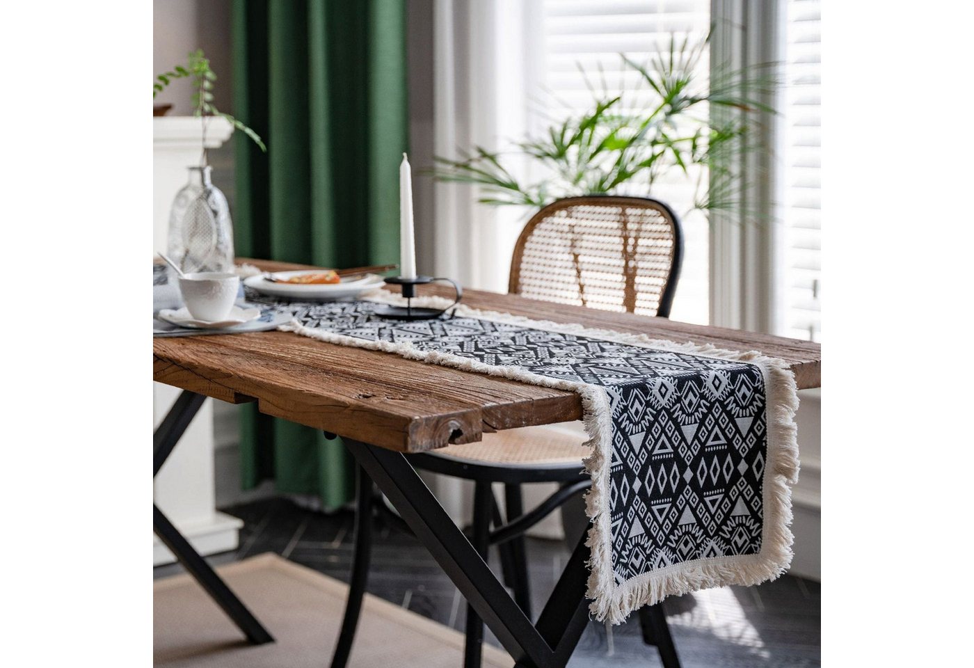 AUKUU Tischläufer Tischläufer Tischläufer schwarz weiß geometrisch Jacquard, Quaste Party Dekoration dekorative Eingangsabdeckung von AUKUU