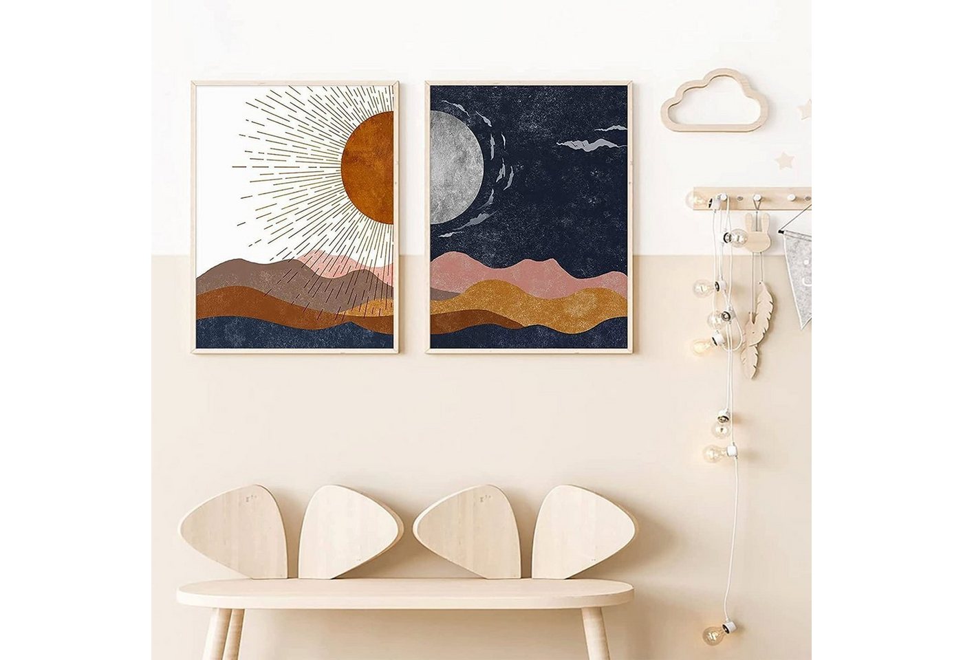 AUKUU Wandbild Wandbild Sonne und Mond Schlafzimmerdekoration Hängebild rahmenlos, (Ohne Rahmen) von AUKUU