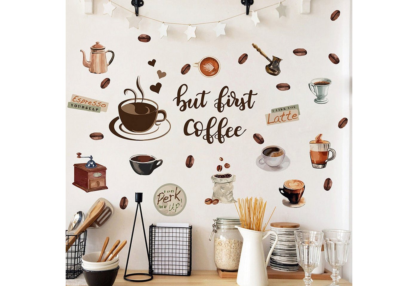 AUKUU Wanddekoobjekt Kaffee Kaffee Werkzeug Slogan Aufkleber Schlafzimmer Eingang, Heimdekoration Wandaufkleber Hintergrund Layout selbstklebend von AUKUU