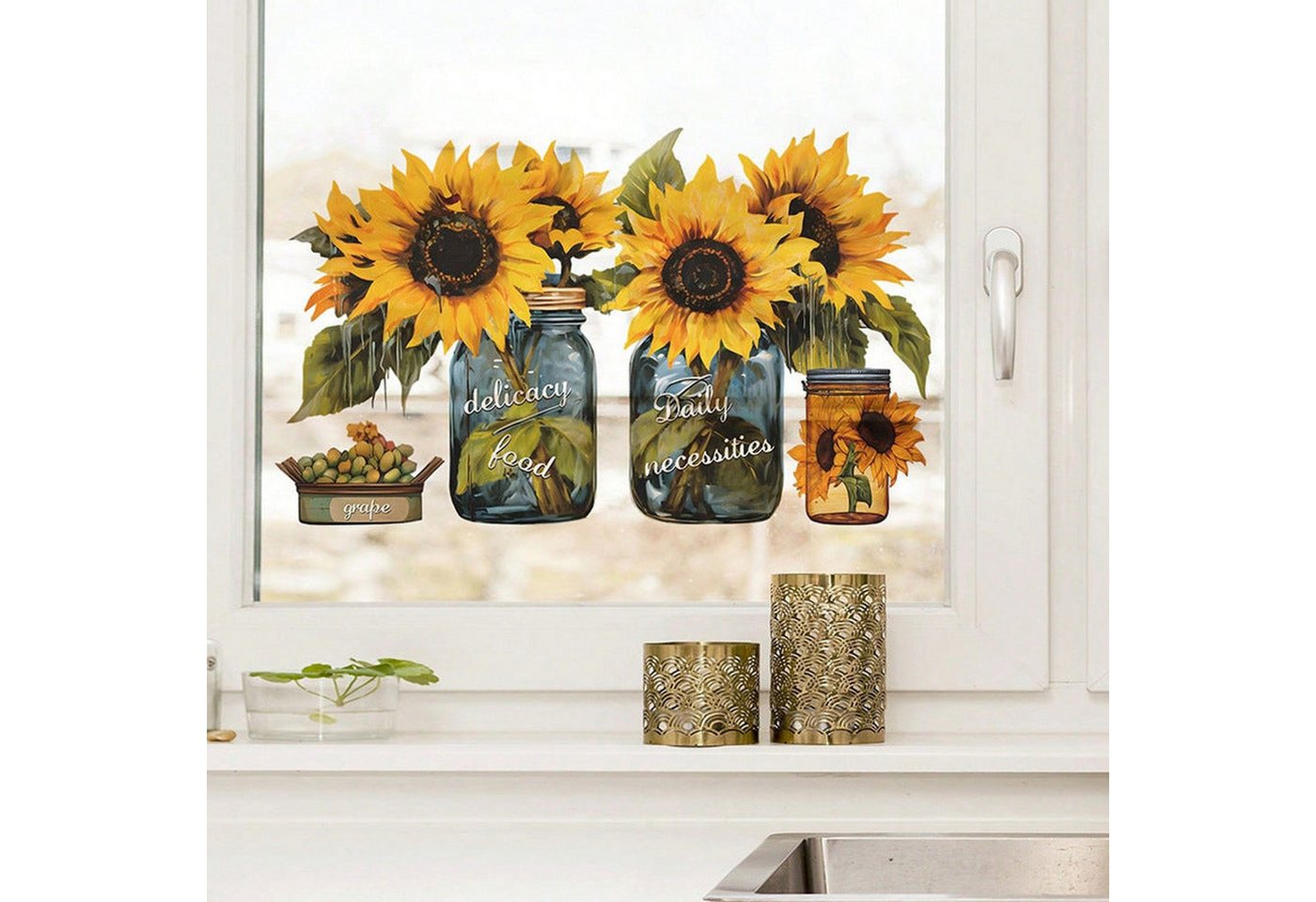 AUKUU Wanddekoobjekt Kreative Kreative und warme Sonnenblumenvase Arbeitszimmer, Küche Veranda Heimdekoration Wandaufkleber selbstklebend von AUKUU