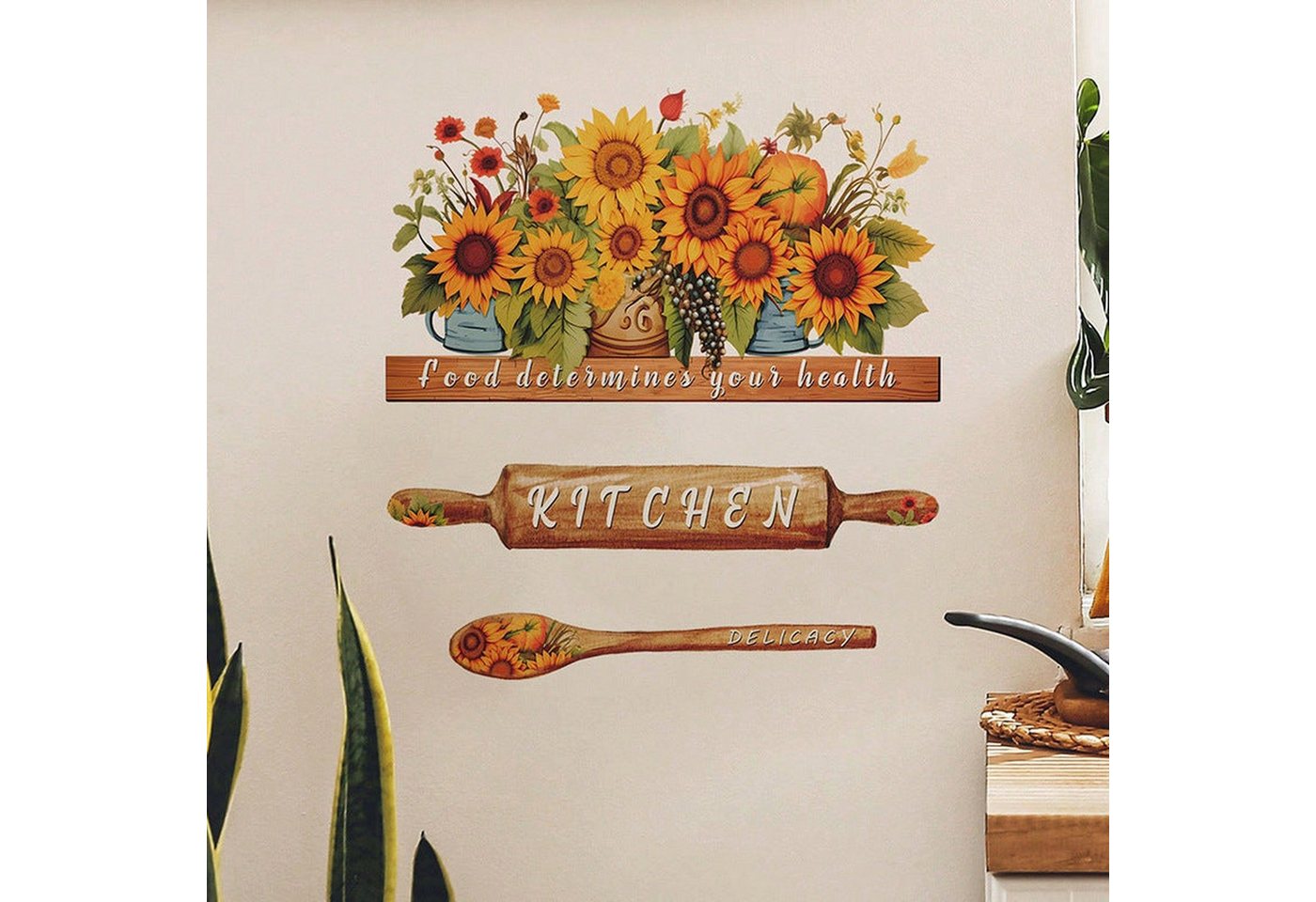 AUKUU Wanddekoobjekt Kreativer Kreativer und warmer Sonnenblumen Topf Kücheneingang, Heimdekoration Wandaufkleber selbstklebend von AUKUU
