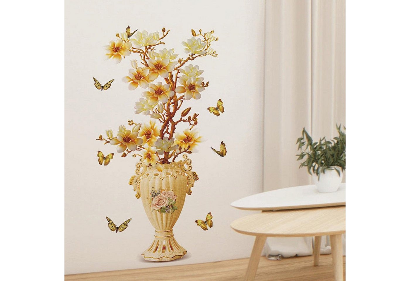 AUKUU Wanddekoobjekt Simulierte Simulierte dreidimensionale Relief Vase Blumen, Schlafzimmer Wohnzimmer Veranda Heimdekoration Wandaufkleber von AUKUU