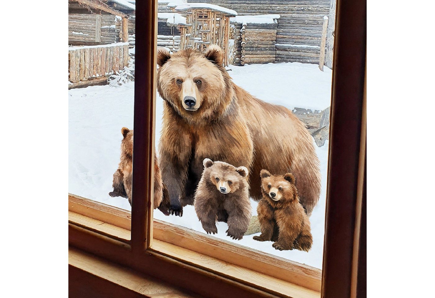 AUKUU Wandtattoo 30*60cm Bärenfamilie Waldtier Glasaufkleber für Fenster, doppelseitiger Druck visuelle Fensteraufkleber von AUKUU