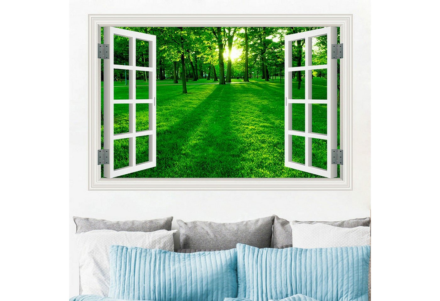 AUKUU Wandtattoo 90X60cm 3D simulierte gefälschte Fensterdekoration, Malerei Wandaufkleber Wald Landschaft Aufkleber Wohnzimmer von AUKUU