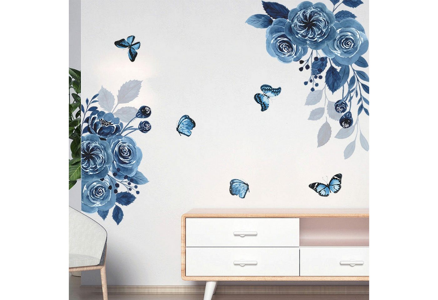 AUKUU Wandtattoo 30*90cm Blaue Zauberin Schmetterling Blume Schlafzimmer, Eingang Haus Wandverschönerung dekorativer Wandaufkleber von AUKUU