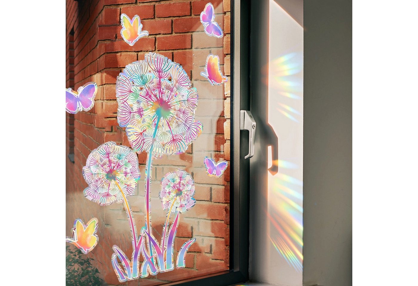 AUKUU Wandtattoo 30*40cm Blumen Löwenzahn Schmetterling Bunte Sonne, Statischer Aufkleber Glasvitrine Heimdekoration Wandaufkleber von AUKUU