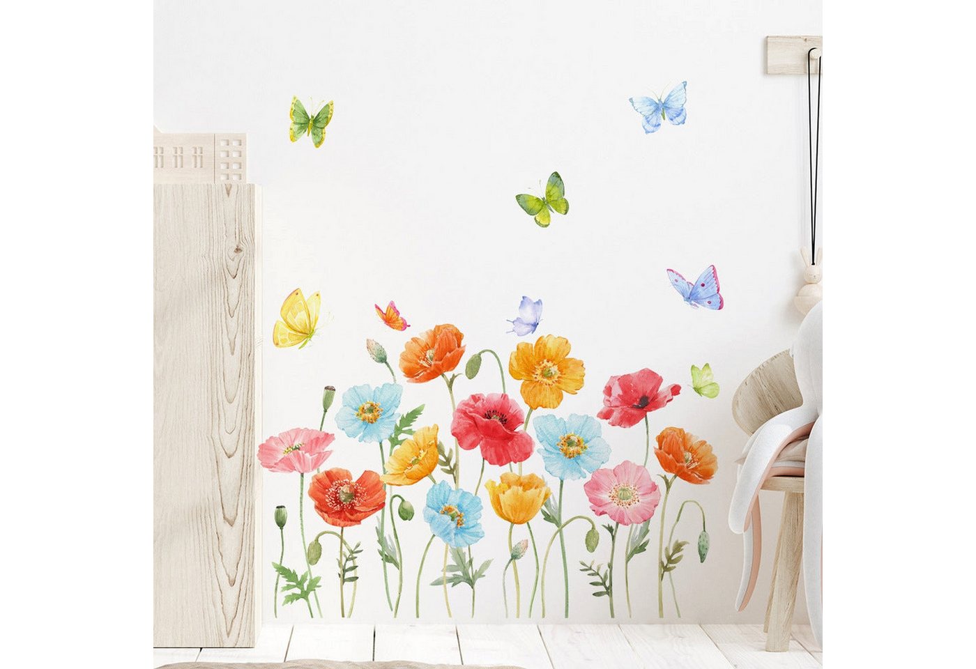 AUKUU Wandtattoo 30x60cm Bunte Aquarell Schmetterlingsblumen, Wandaufkleber Schlafzimmer Wohnzimmer Sofa Hintergrund von AUKUU