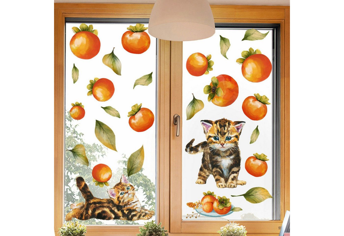 AUKUU Wandtattoo 20*30cm Fensteraufkleber mit Katze Persimmon, Herbstblatt Dekoration Wohnzimmer Küche Vitrine von AUKUU