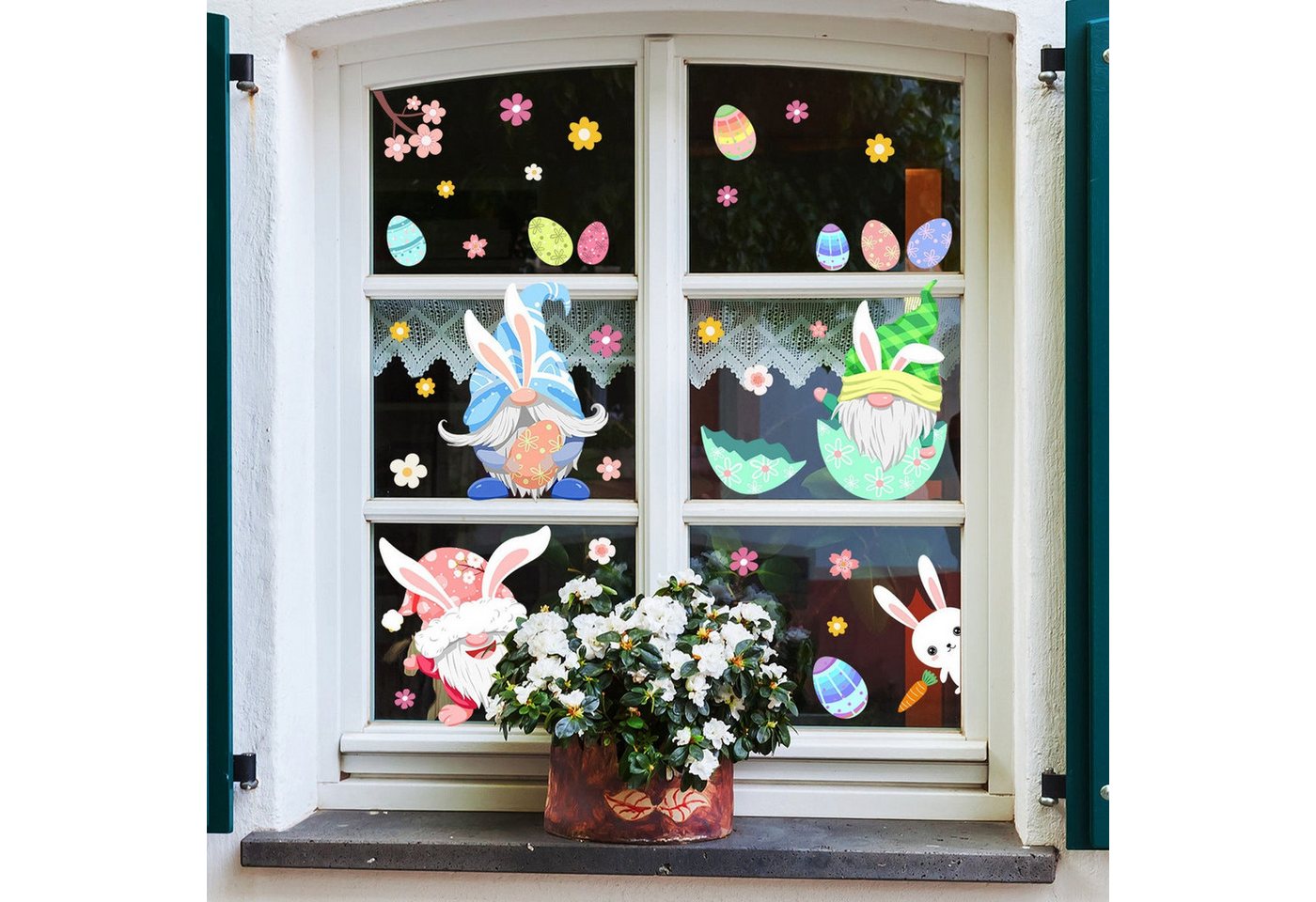 AUKUU Wandtattoo 20*30cm Gnome Ostern Fensteraufkleber Glasvitrine, elektrostatische Aufkleber doppelseitiger Druck visuelle von AUKUU