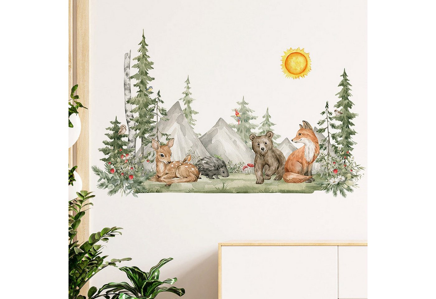 AUKUU Wandtattoo 30x90cm Große tropische Regenwaldtier Wandaufkleber, Fuchs Bär Hirsch Tapetenaufkleber Wohnzimmer Schlafzimmer von AUKUU