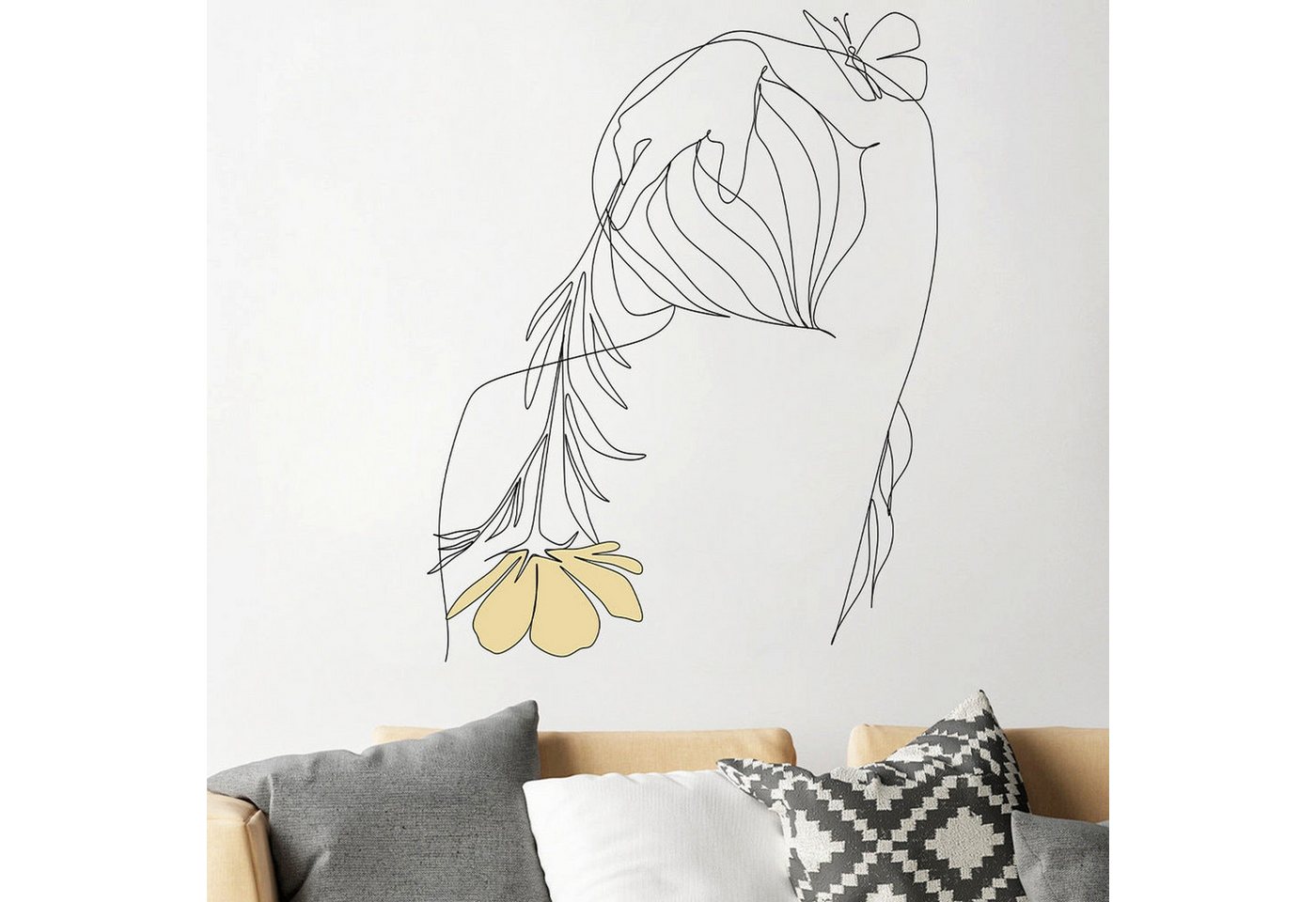 AUKUU Wandtattoo 39x50cm Kreative abstrakte Linie Frauenrücken mit, Blume in der Hand Wandaufkleber Schlafzimmer Zimmer Dekoration von AUKUU