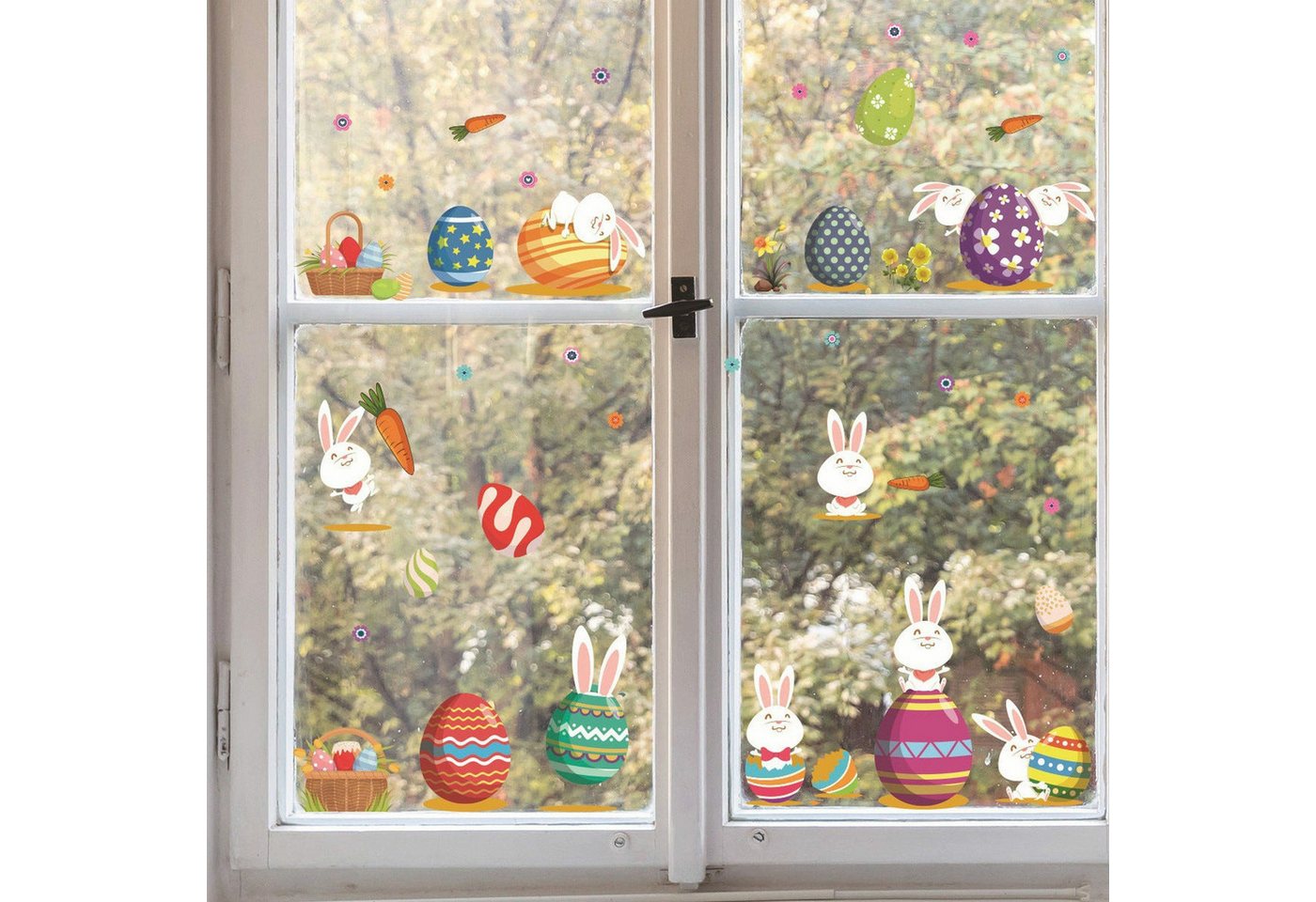 AUKUU Wandtattoo 27*30cm Ostern weißer Hase Fensterglasaufkleber, elektrostatischer Aufkleber Fenster doppelseitiger visueller von AUKUU