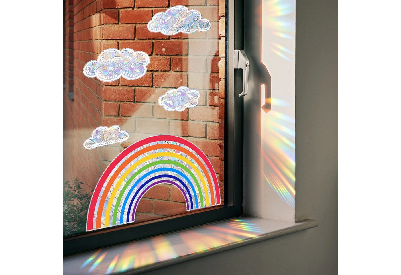 AUKUU Wandtattoo 30*40cm Regenbogenwolken Sonne Buntes Sonnenlicht, Statischer Wandaufkleber Glasvitrine Fenster Heimdekoration von AUKUU