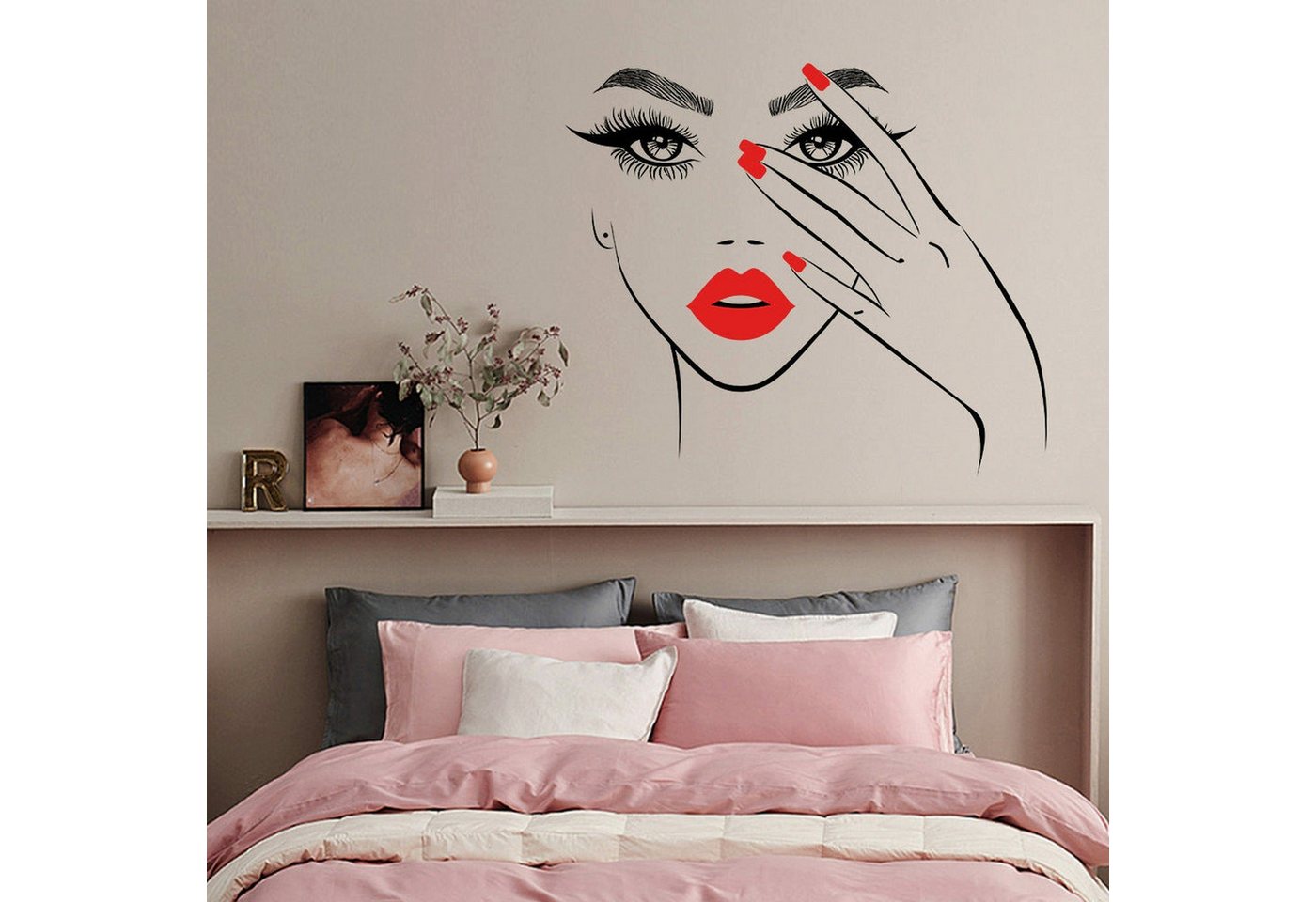 AUKUU Wandtattoo 39*48cm Rote Lippen abstrakte Linien Frau Wand Home, Dekoration Wandaufkleber selbstklebende wasserdichte Aufkleber von AUKUU