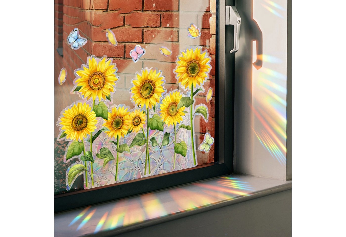AUKUU Wandtattoo 30*40cm Schmetterling Sonnenblume doppelseitiger, visueller Fensteraufkleber Sonnenlicht bunter elektrostatischer von AUKUU
