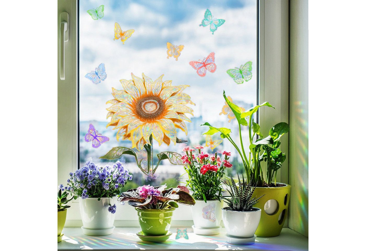 AUKUU Wandtattoo 30*40cm Sonnenblumen Schmetterling bunter Sonnenlicht, Fensteraufkleber doppelseitiger visueller elektrostatischer von AUKUU