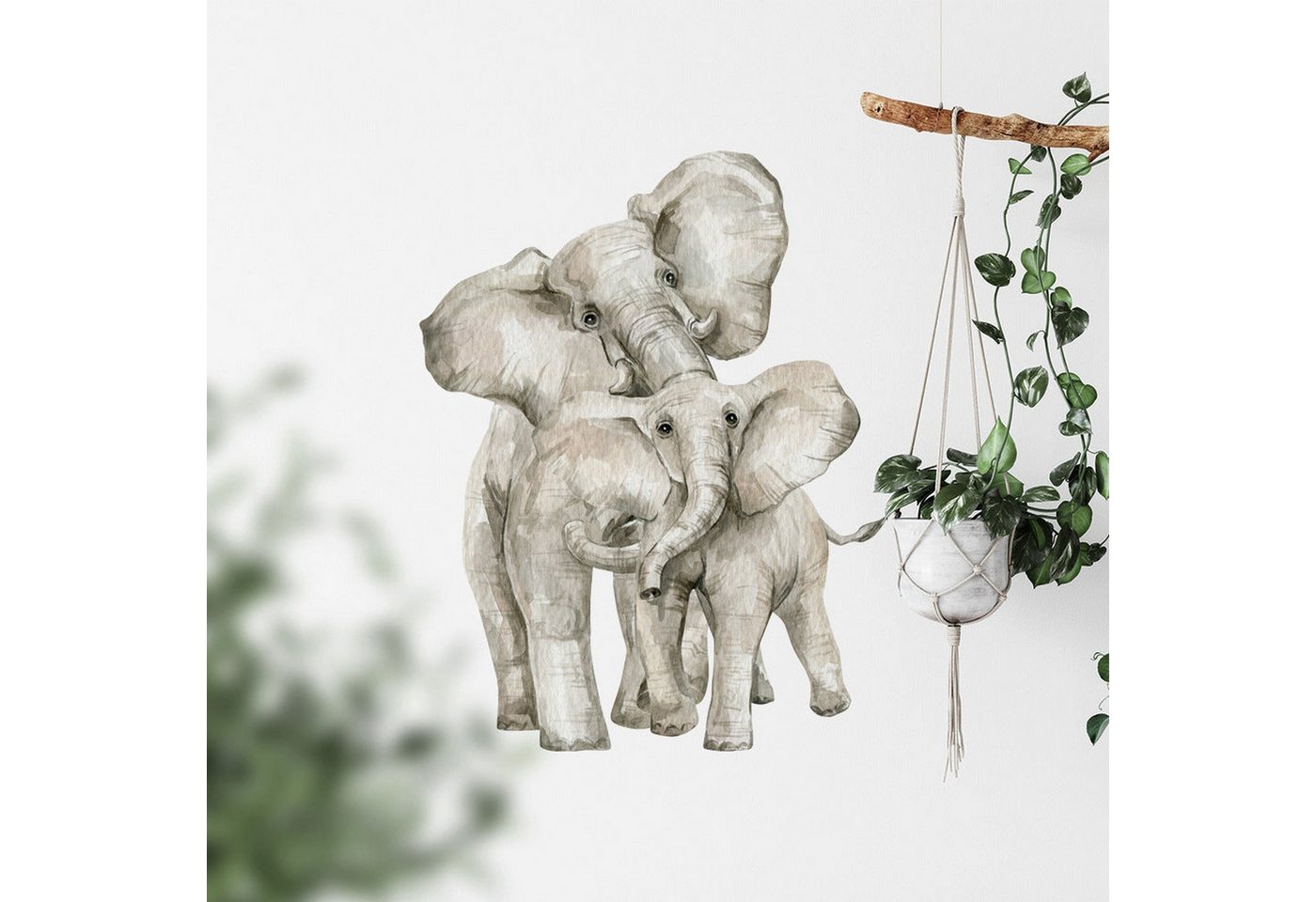 AUKUU Wandtattoo 30X90cm Tieraufkleber Elefant Aquarell Wandaufkleber, selbstklebende Tapete Wohnzimmer Eingang von AUKUU