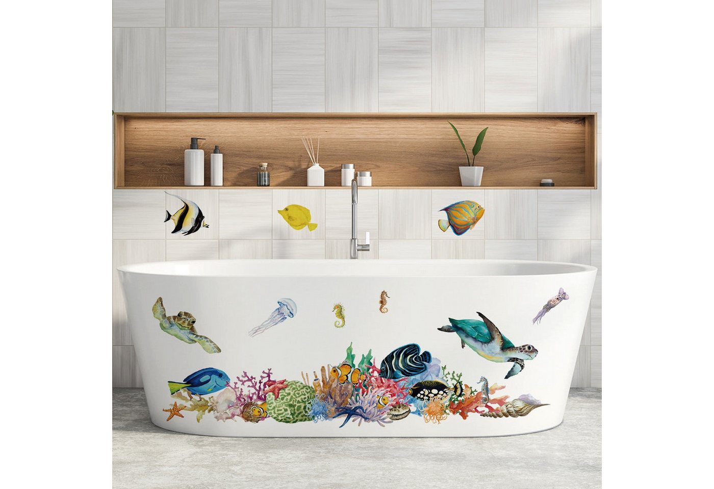 AUKUU Wandtattoo 30X90cm Unterwasserlebewesen bunter Fisch Wandaufkleber, Badezimmeraufkleber von AUKUU