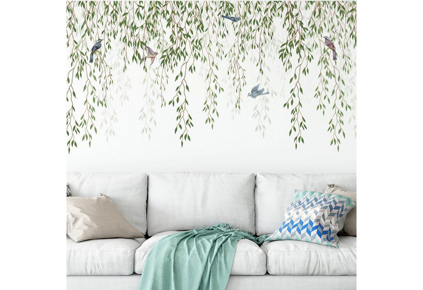 AUKUU Wandtattoo 56X88cm Wandaufkleber mit grünem Blatt Vogelpflanze, Schlafzimmer Wohnzimmer TV Sofa Hintergrundaufkleber von AUKUU