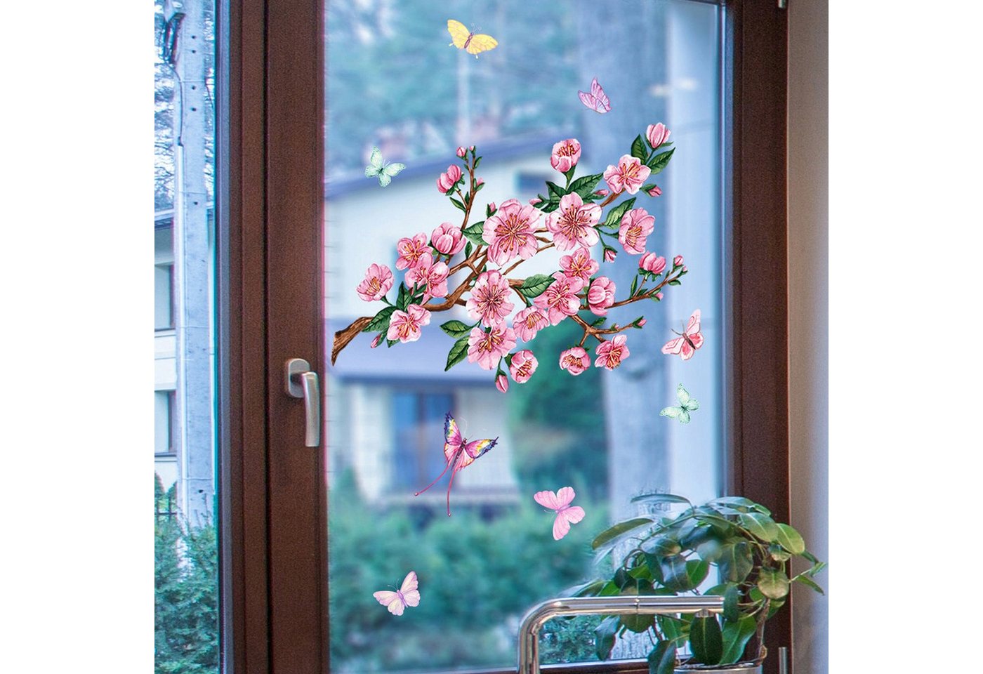 AUKUU Wandtattoo 35*54cm Zweig Pfirsichblüte Schmetterling Wandaufkleber, elektrostatischer Aufkleber Glasaufkleber Fenster doppelseitiger von AUKUU