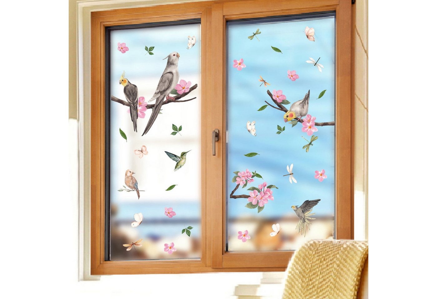 AUKUU Wandtattoo 21*27cm Zweig Vogel Libelle Wandaufkleber, elektrostatischer Aufkleber Glasaufkleber Fenster doppelseitiger von AUKUU