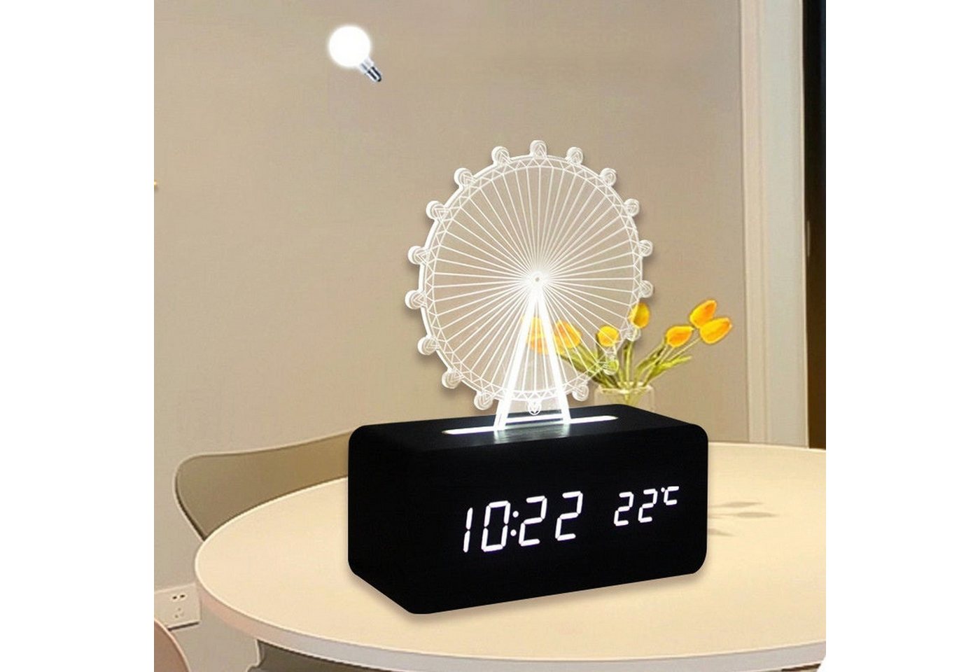 AUKUU Wecker Einfacher Einfacher Holz LED Leuchtwecker Desktop Atmosphäre Licht intelligente Sprachsteuerung kreatives Geschenk von AUKUU